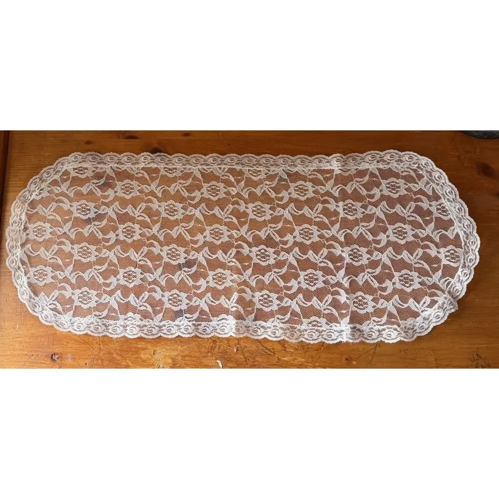 Handmade White Cotton Crochet Lace Table Runner Doily Vintage Style